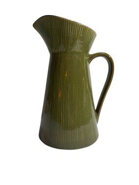 Colorado Belle Laughlin Green Ceramic Pitcher Ribbed Textured Glossy Glaze